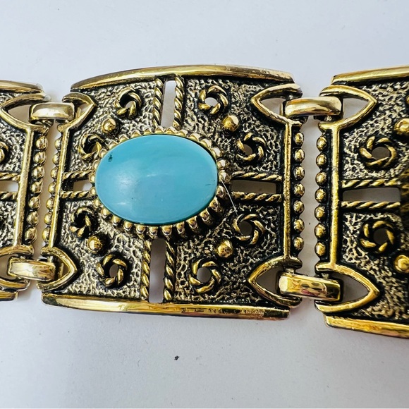 VINTAGE GRANADA 1970’s BAROQUE CHUNKY CABOCHON ANTIQUE GOLD  BRACELET - Picture 7 of 13